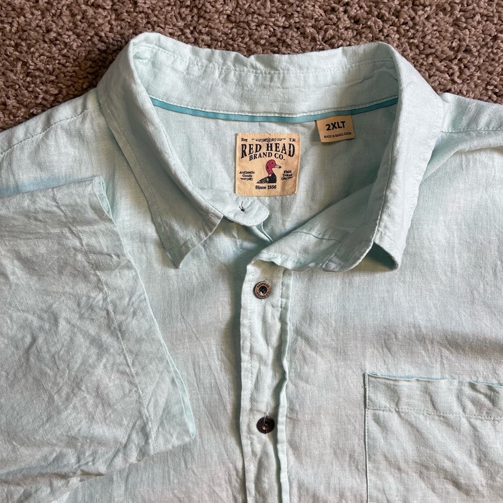 Red head men’s‎ 2XLT linen casual button down shirt beach preppy short sleeves